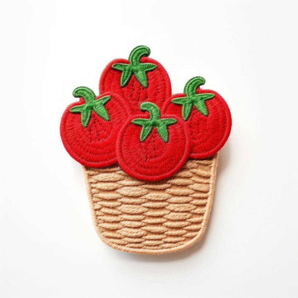 Felt stickers of a single tomatoes in basket pattern produce berry.