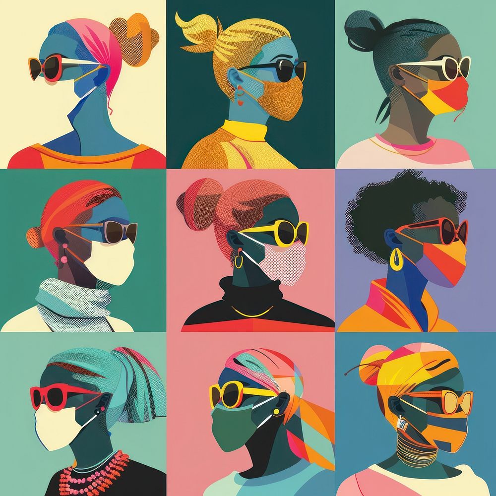 Diversity people wearing face masks accessories sunglasses accessory.