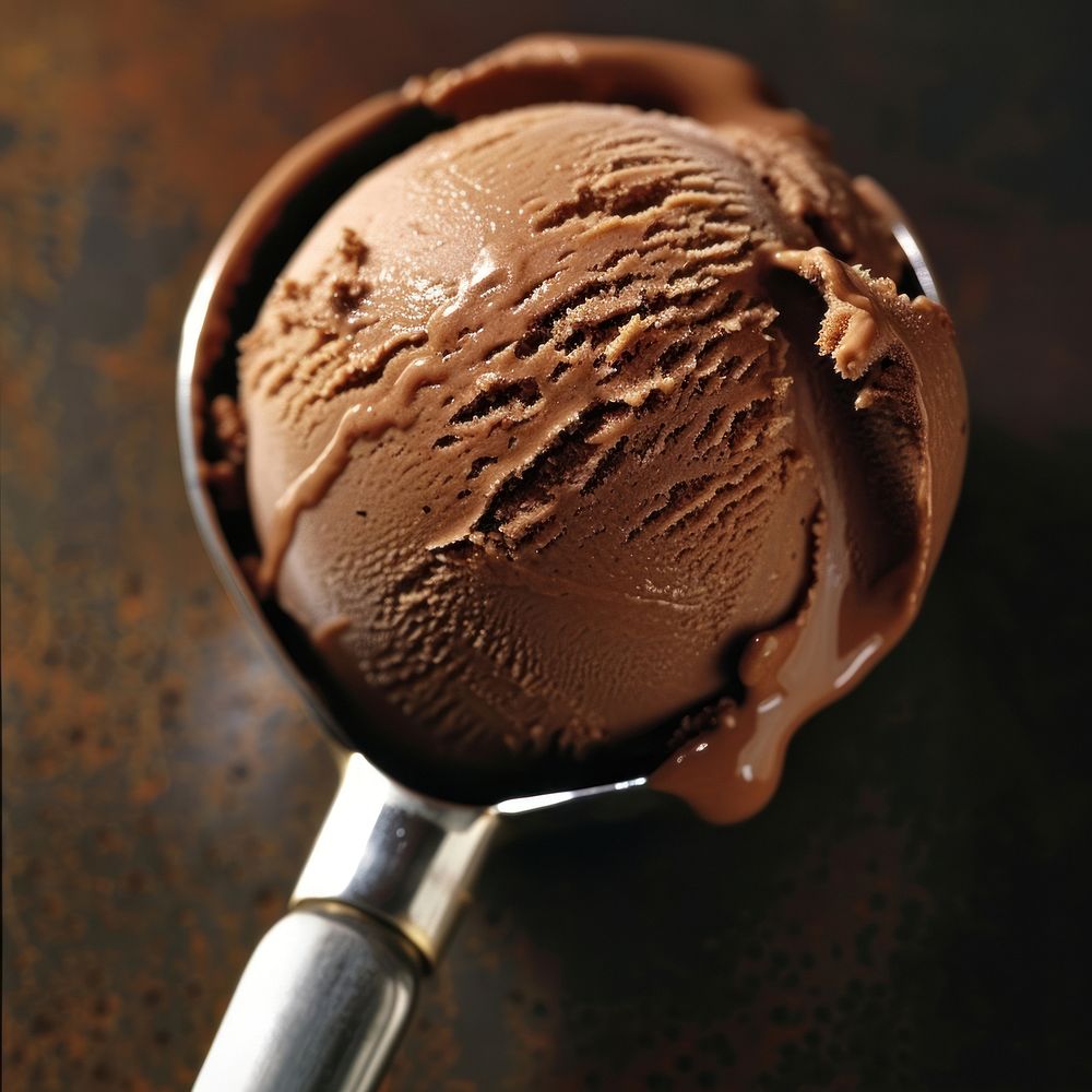 A chocolate ice cream scoop dessert creme food.