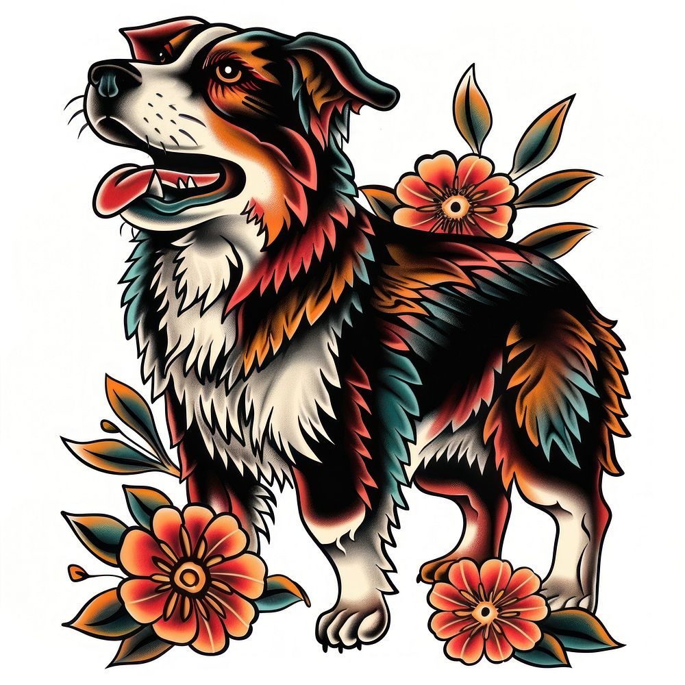 Tattoo illustration of a dog graphics pattern animal.
