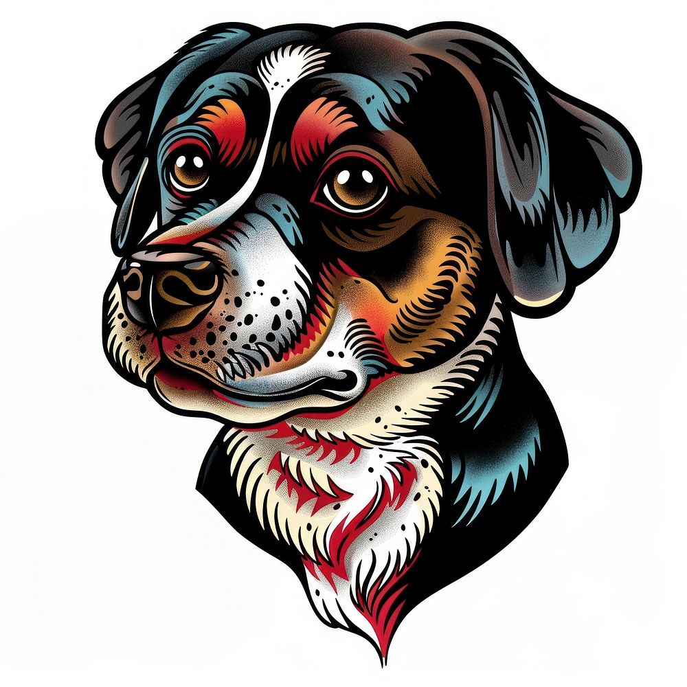 Tattoo illustration of a dog animal canine mammal.