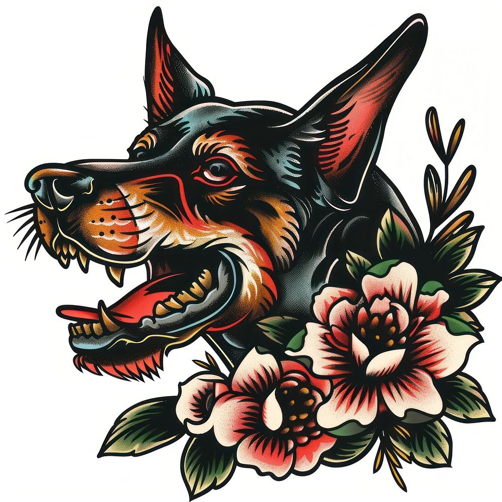 Tattoo illustration of a dog graphics painting pattern.