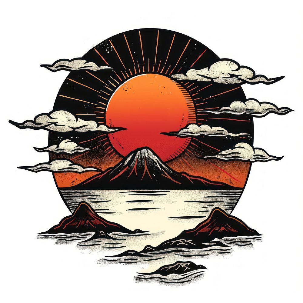 Tattoo illustration of a sunset mountain outdoors painting.