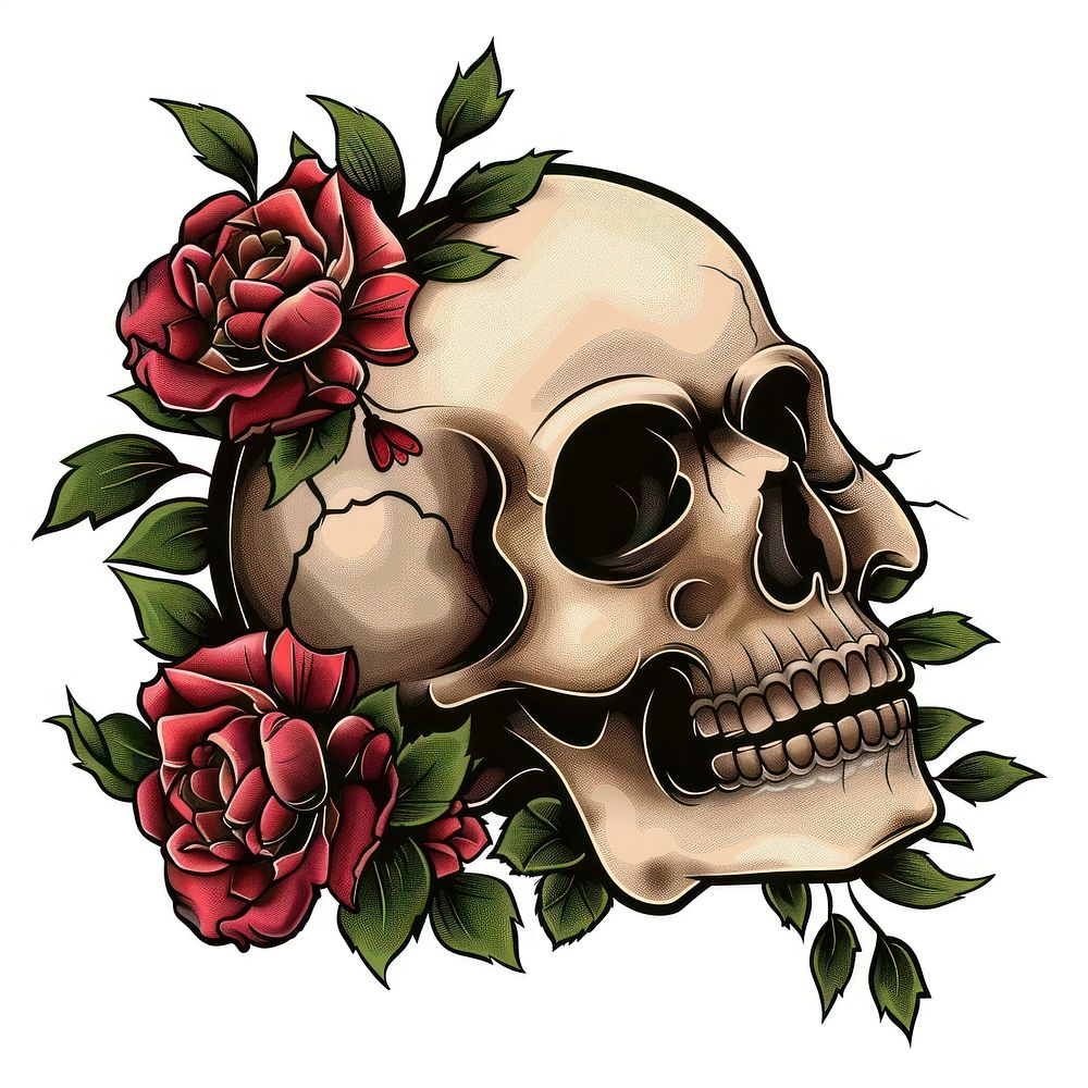 Illustration of a skull graphics blossom pattern.