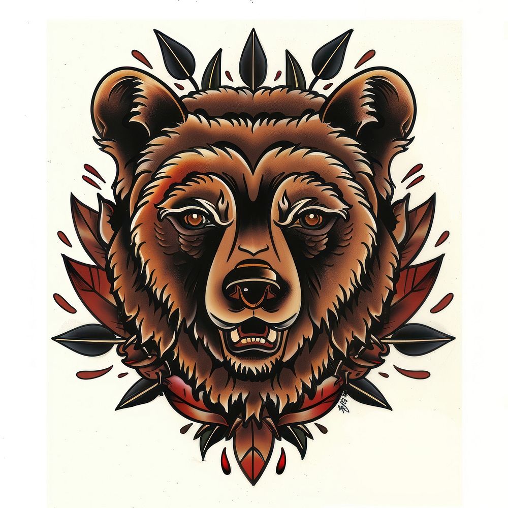 Illustration of a bear tattoo wildlife person.