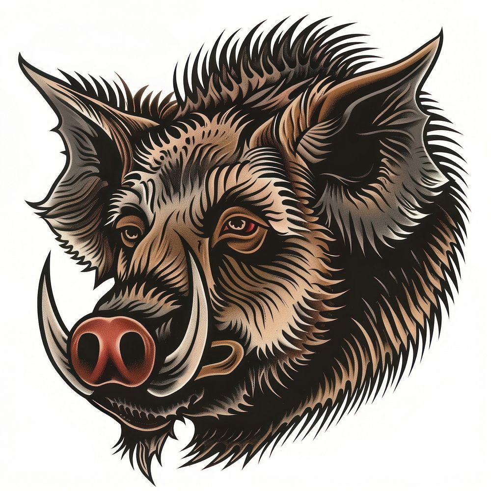 Tattoo illustration of a boar wildlife panther leopard.