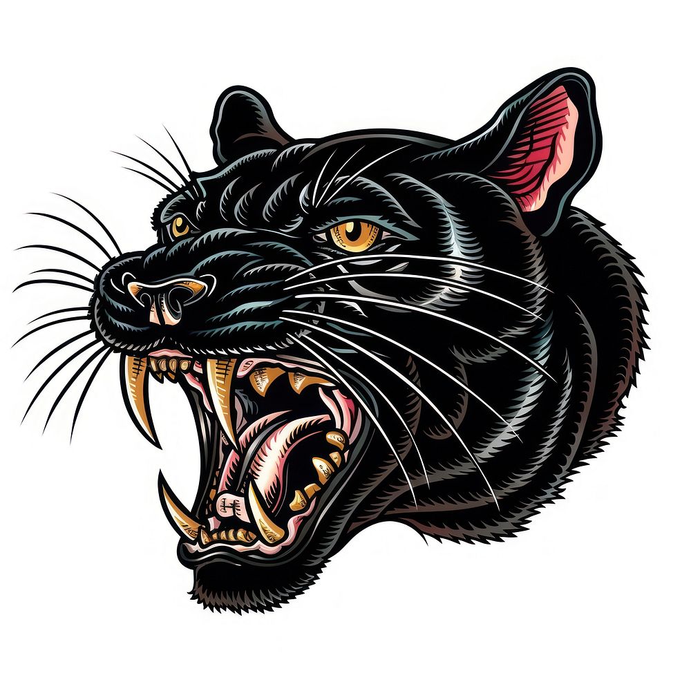 Tattoo illustration of a black panther wildlife leopard animal.