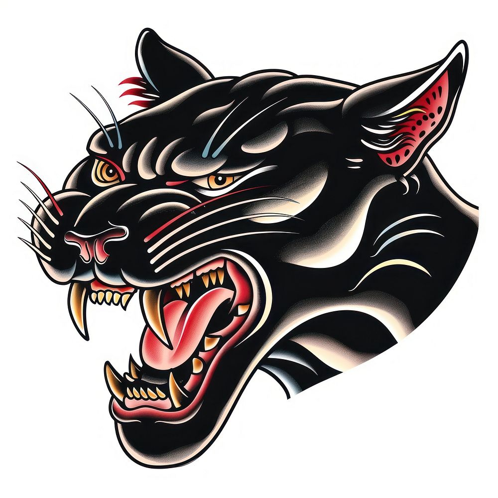 Tattoo illustration of a black panther wildlife leopard animal.