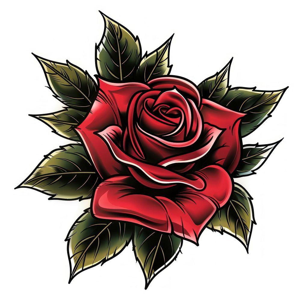 Tattoo illustration of a red rose graphics blossom bonfire.