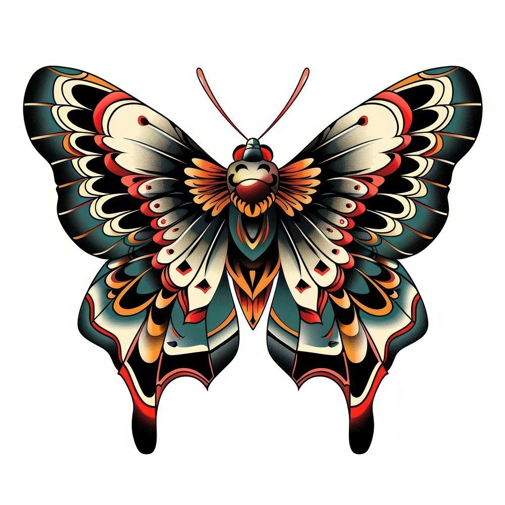 Tattoo illustration of a retro invertebrate butterfly andrena.