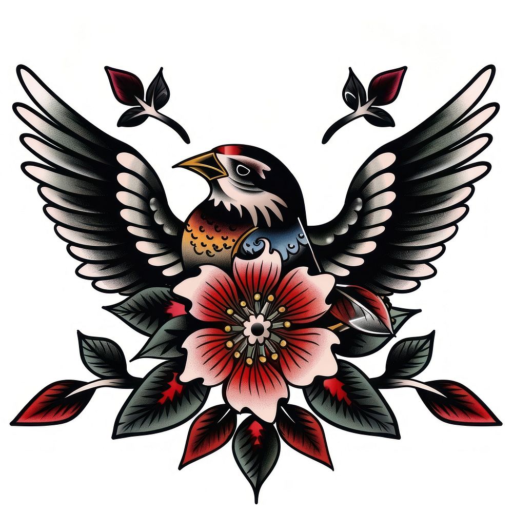 Tattoo illustration of a retro blackbird agelaius pattern.
