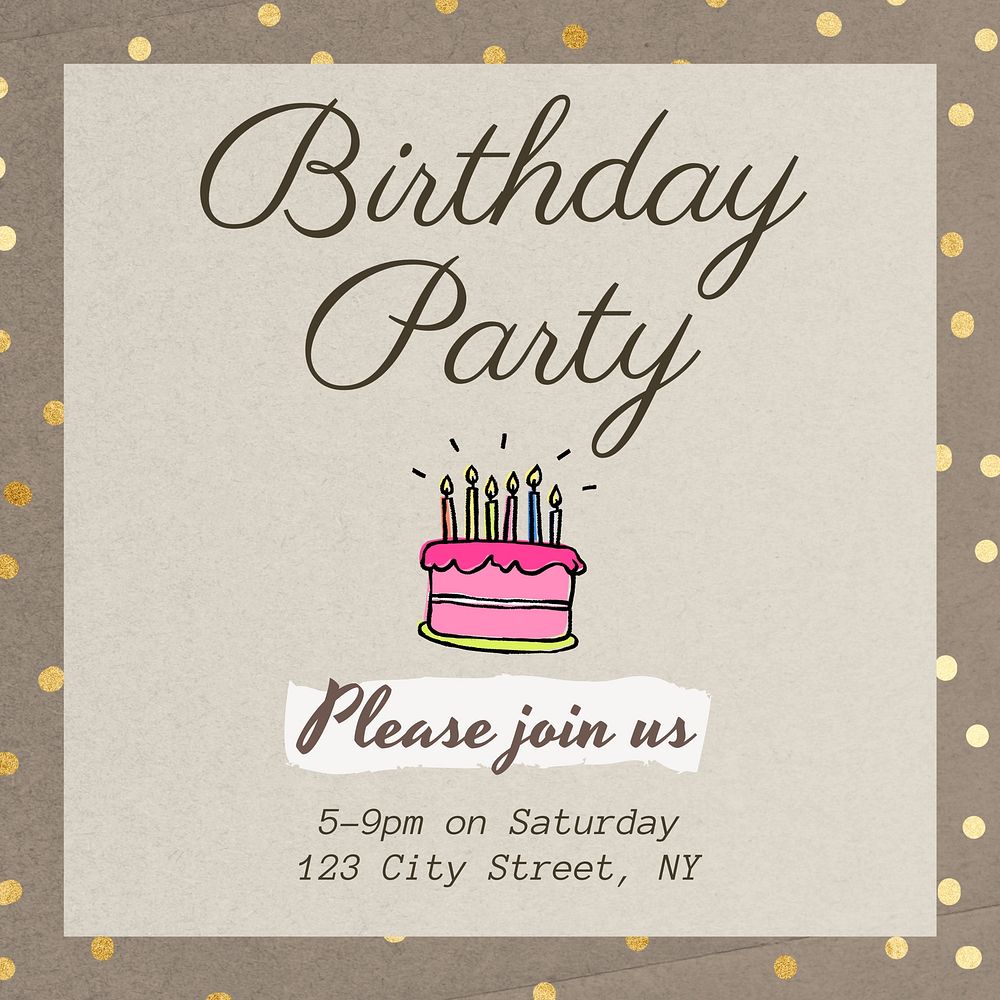 Birthday party invitation Instagram post template  