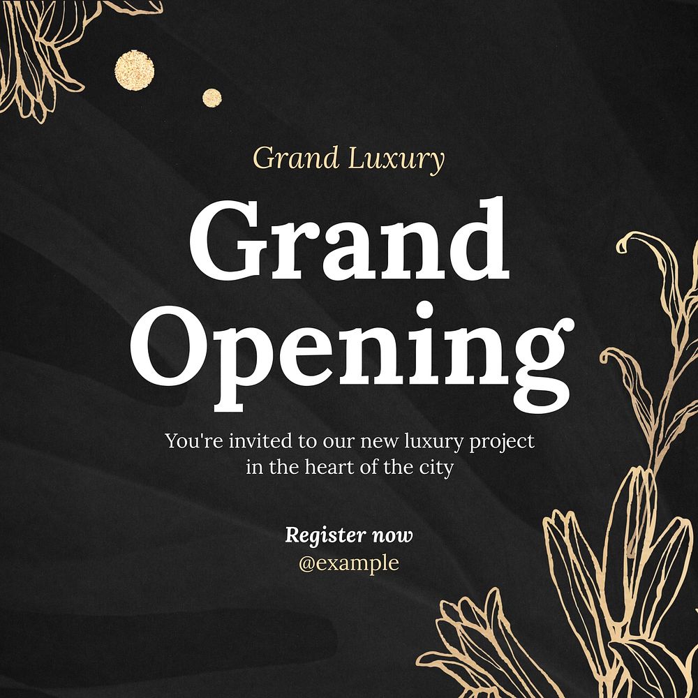 Grand opening invitation Instagram post template, editable text