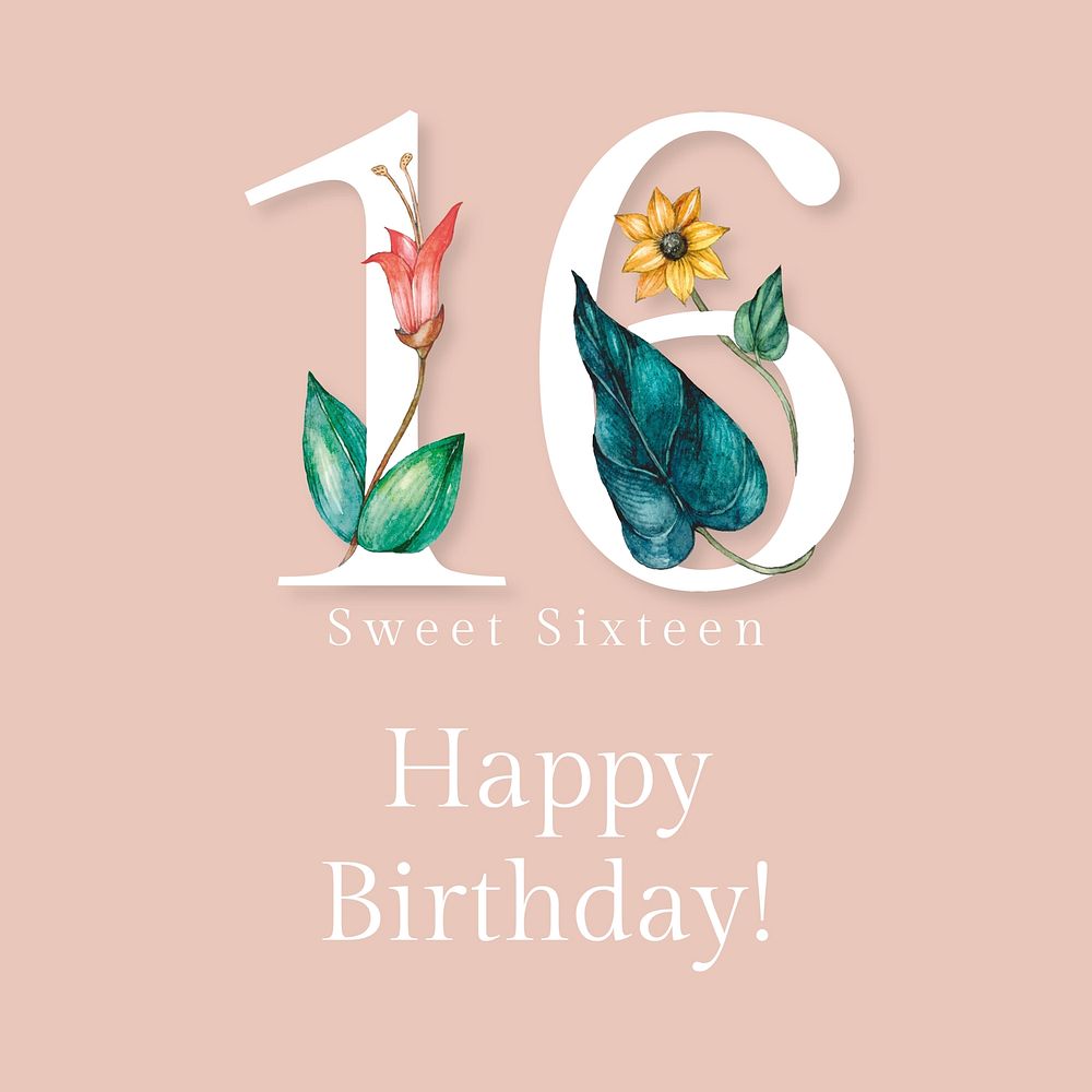 Sweet sixteen Instagram post template, floral aesthetic design