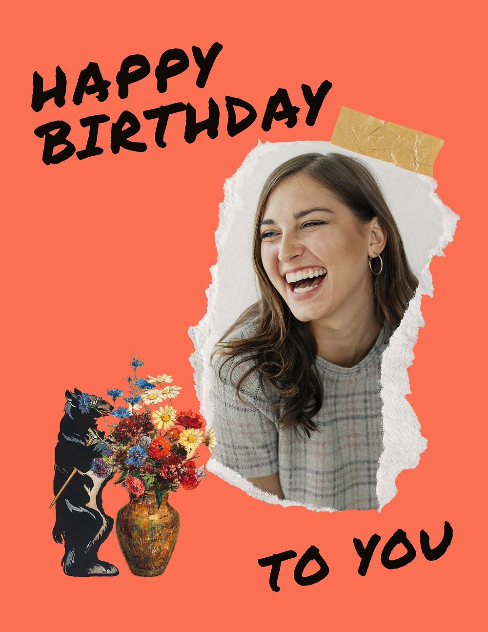 Happy Birthday flyer template, ripped paper frame