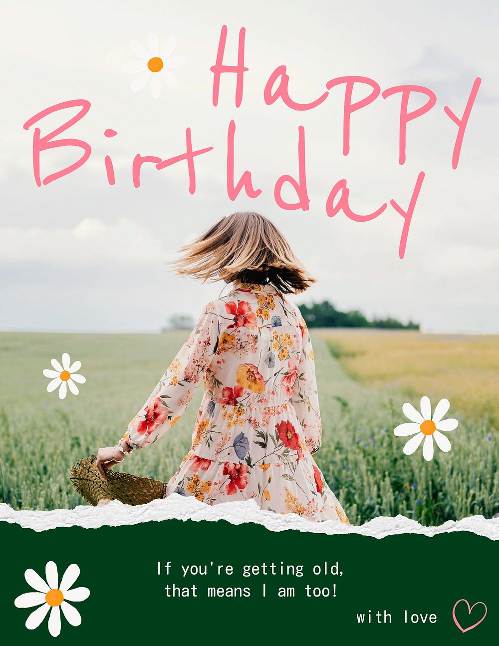 Spring birthday flyer template, floral greeting card