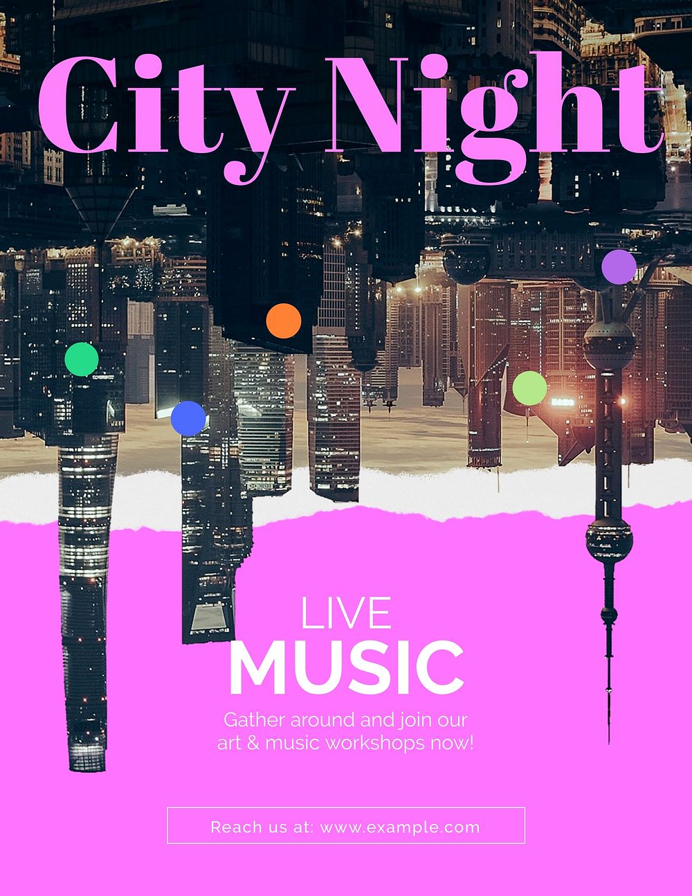 Abstract cityscape flyer editable template, live music ad