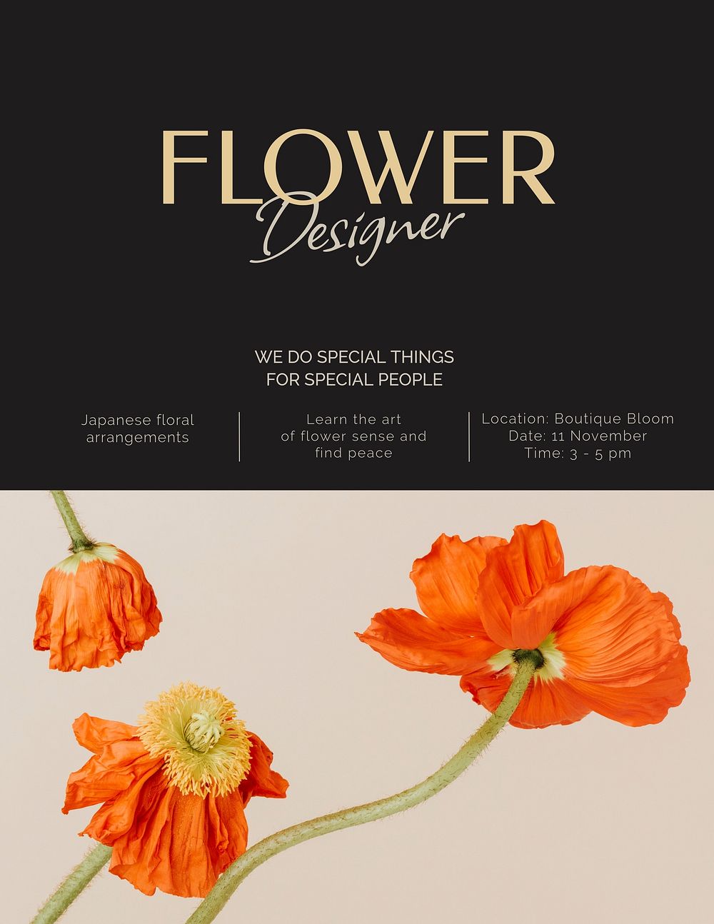 Flower designer flyer editable template, event advertisement