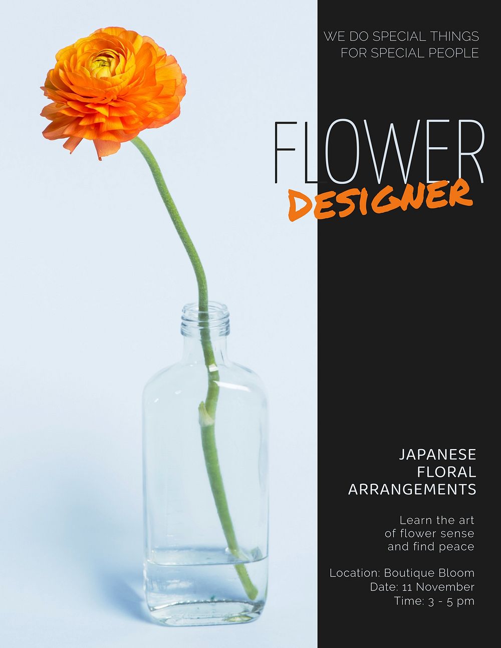 Flower designer flyer editable template, event advertisement