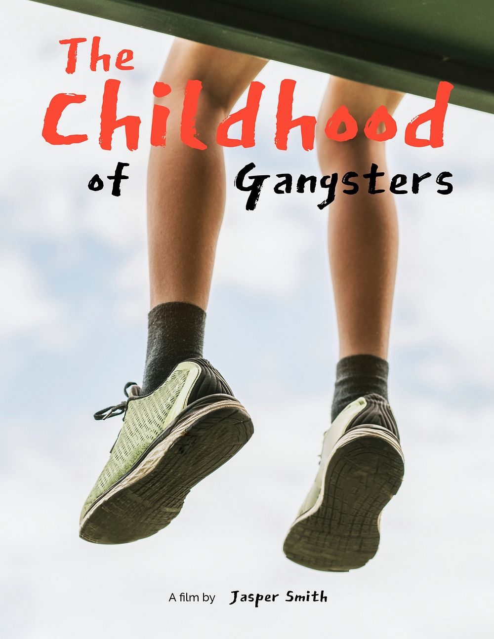 Childhood aesthetic flyer editable template, dangling feet with sneakers