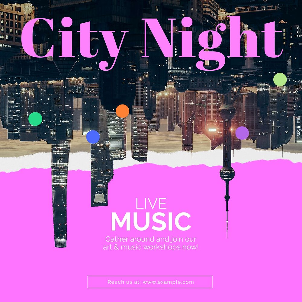 Abstract cityscape Instagram post template, live music ad