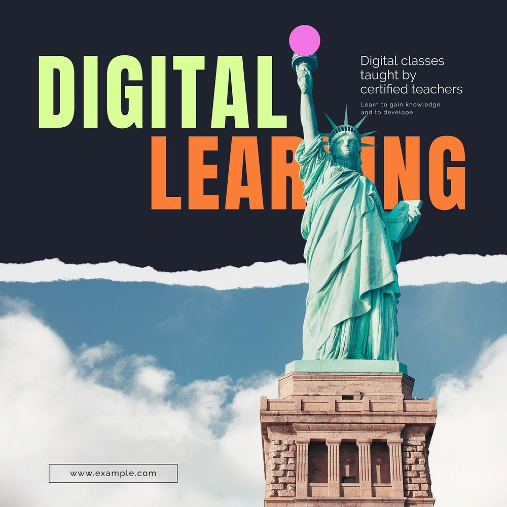 Digital learning Instagram post template, Statue of Liberty photo