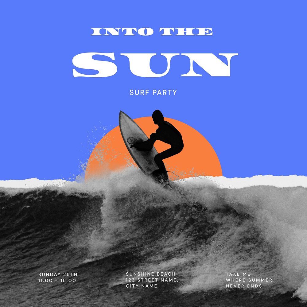 Surfing aesthetic, sunset remix Instagram post template
