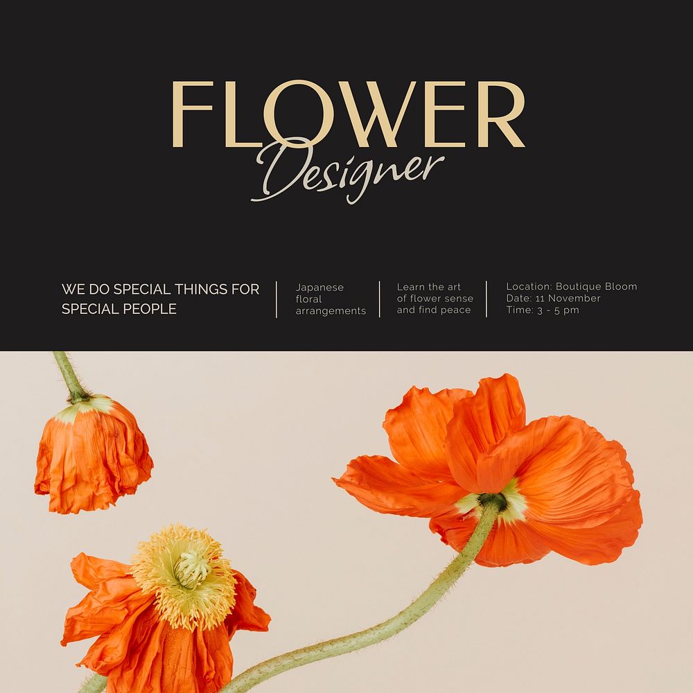 Flower designer Instagram post template, event advertisement