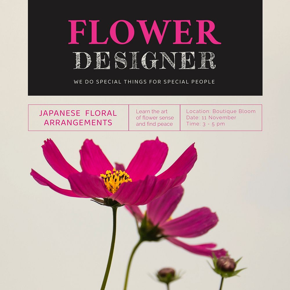 Aesthetic flower Instagram post template, event advertisement