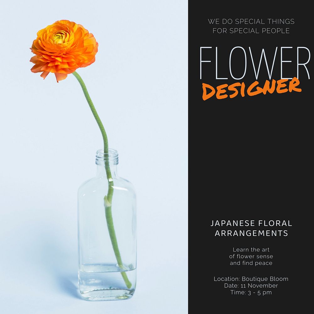 Flower designer Instagram post template, event advertisement