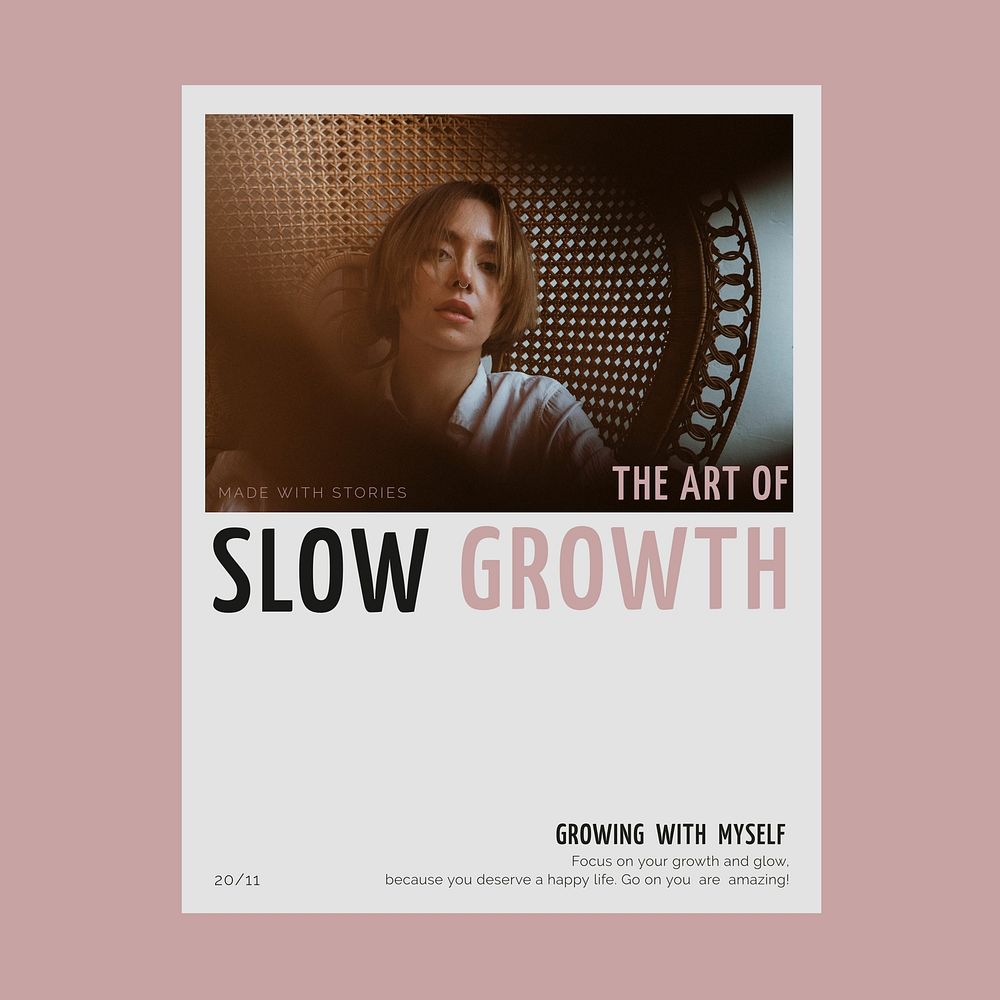 Pink aesthetic Instagram post template, slow growth text