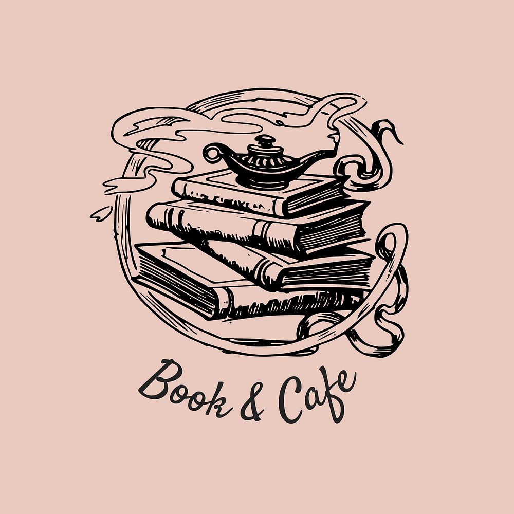 Book & cafe logo, editable vintage business branding template design