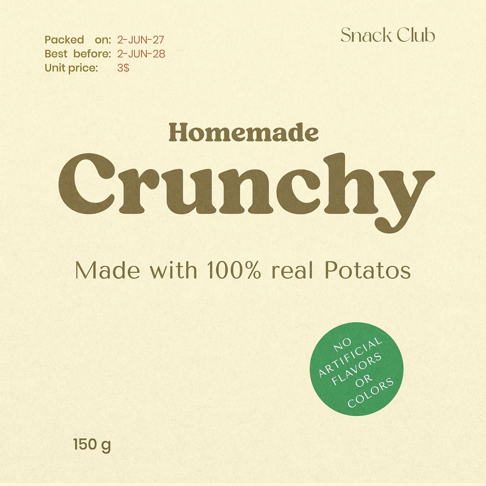 Snack label template, editable design