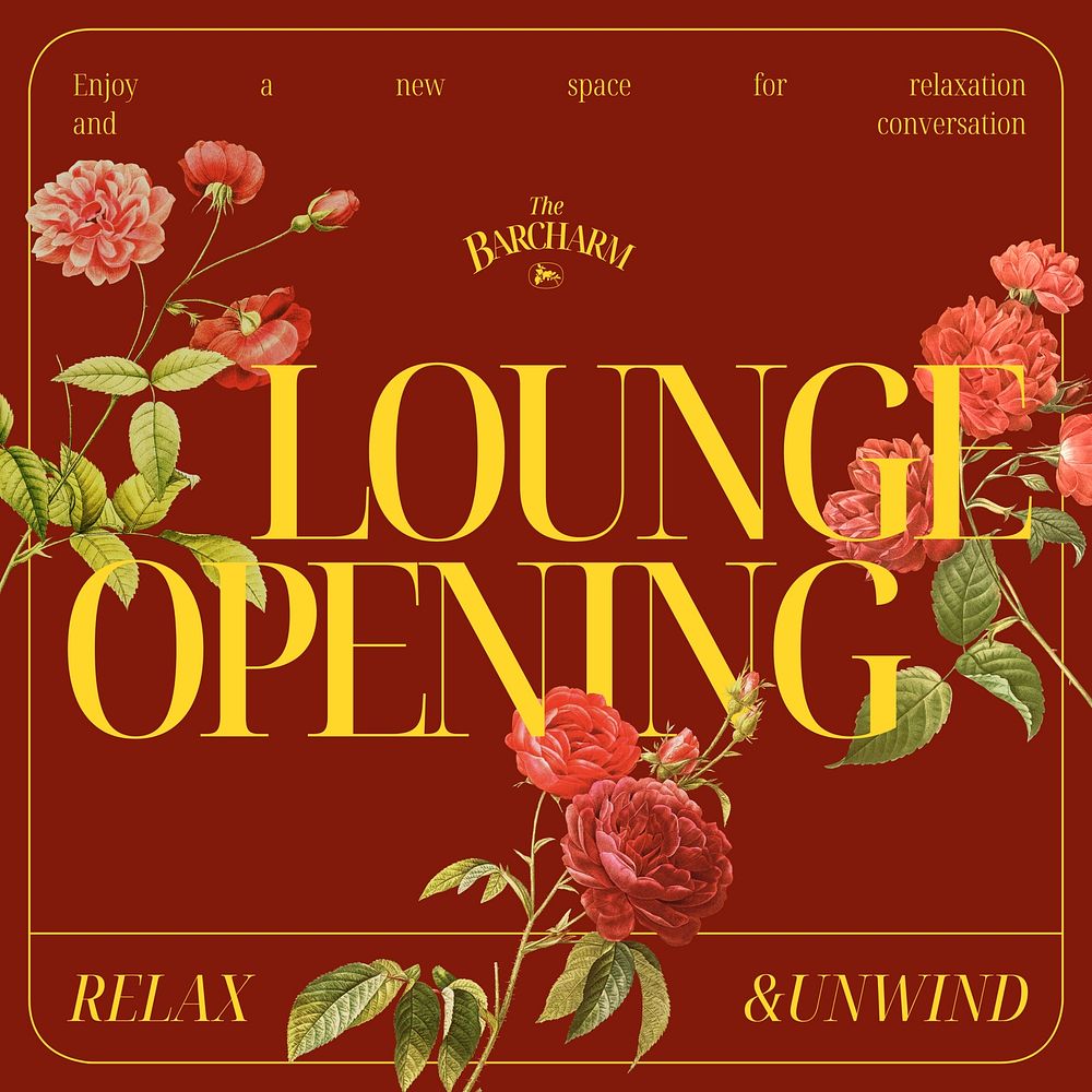 Lounge opening Instagram post template, editable design