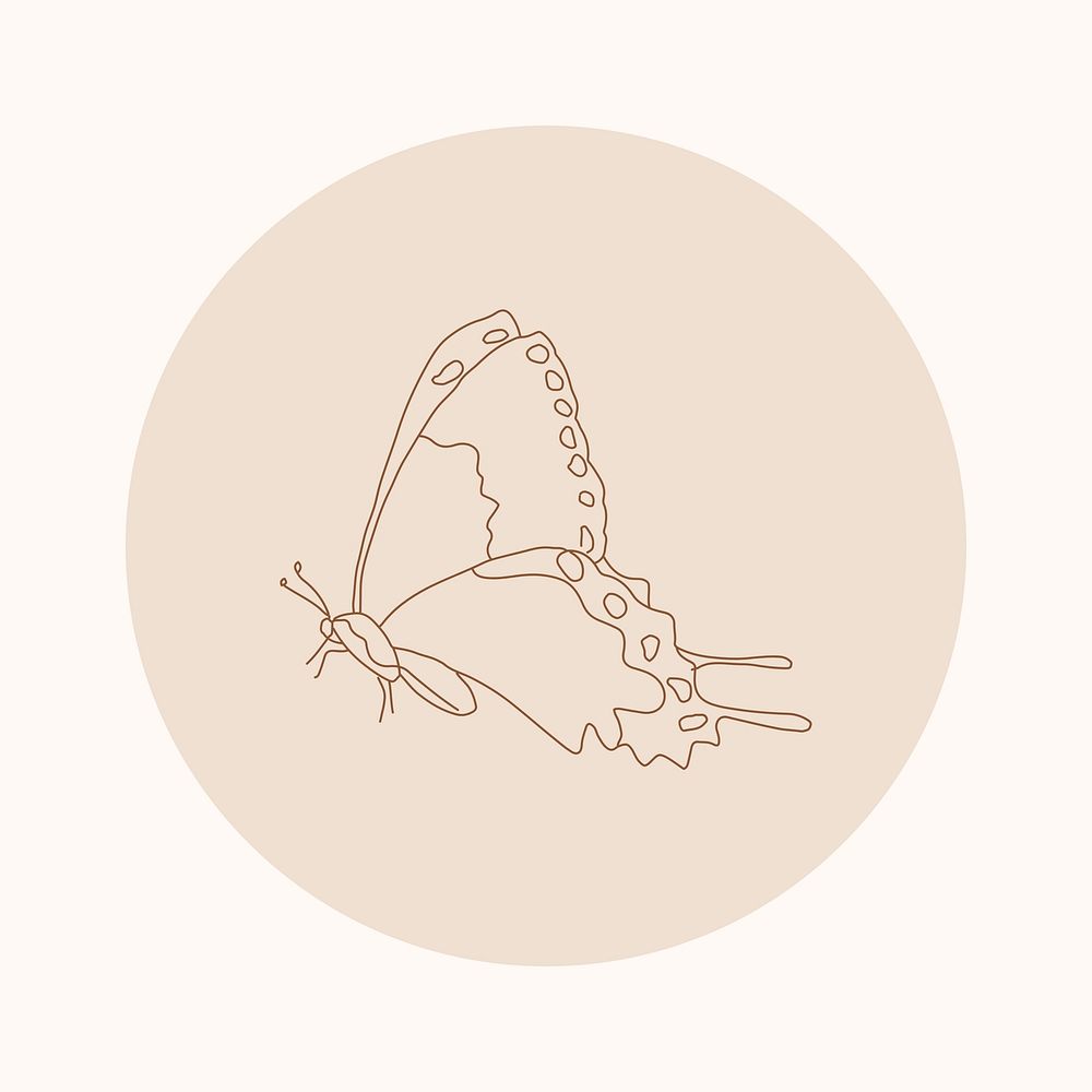 Butterfly brown Instagram story highlight cover, line art icon illustration