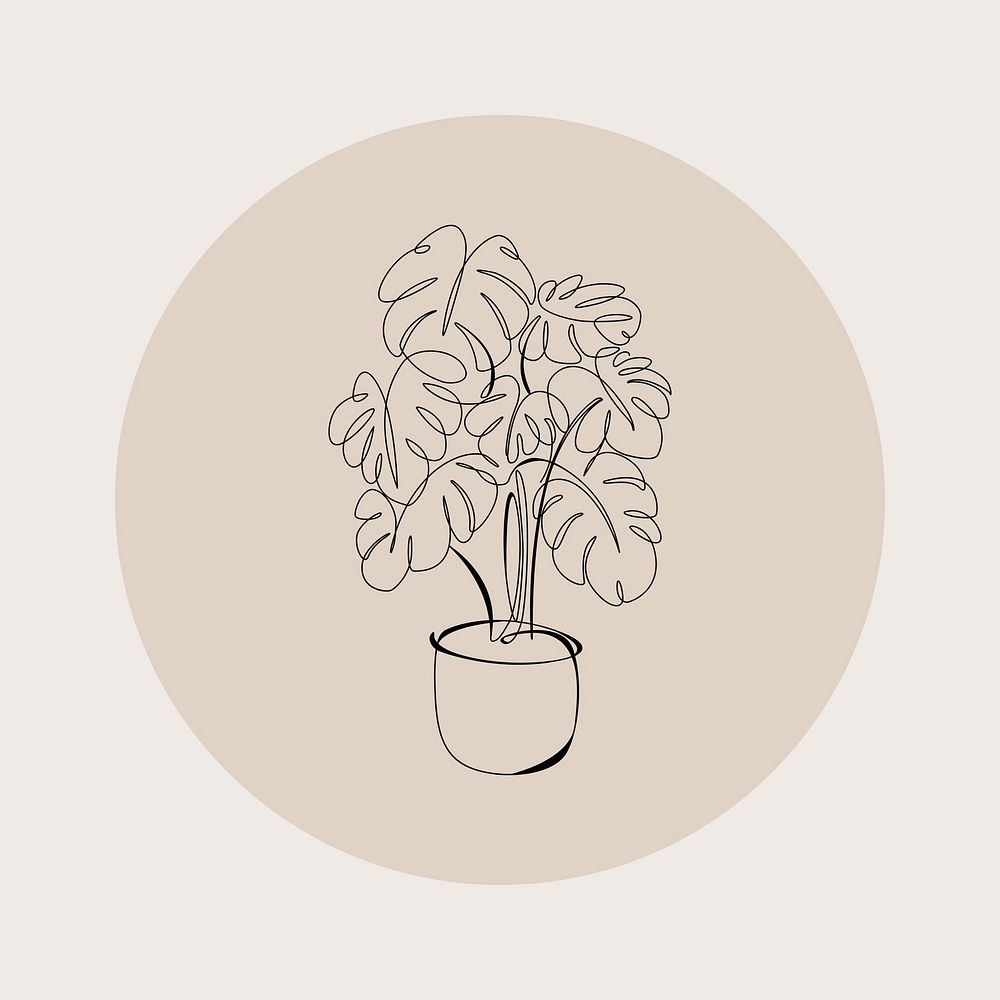 Houseplant brown Instagram story highlight cover, line art icon illustration