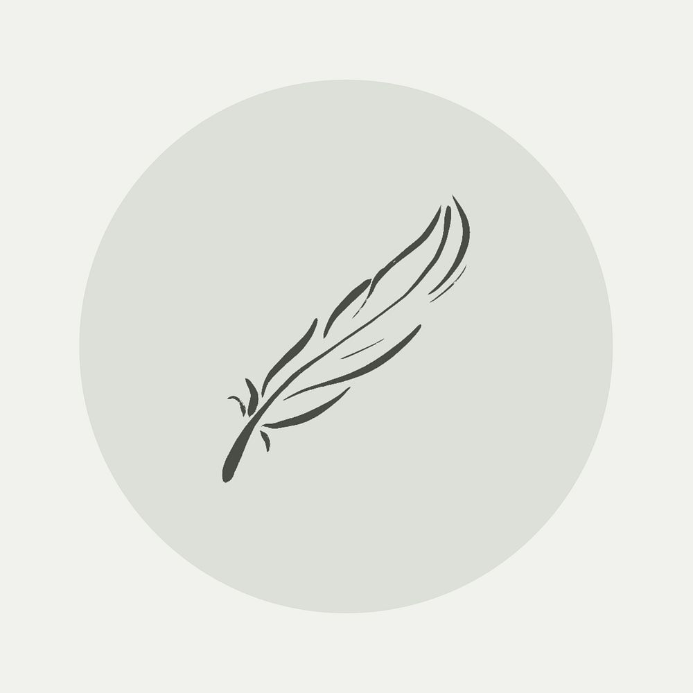 Feather green Instagram story highlight cover, line art icon illustration