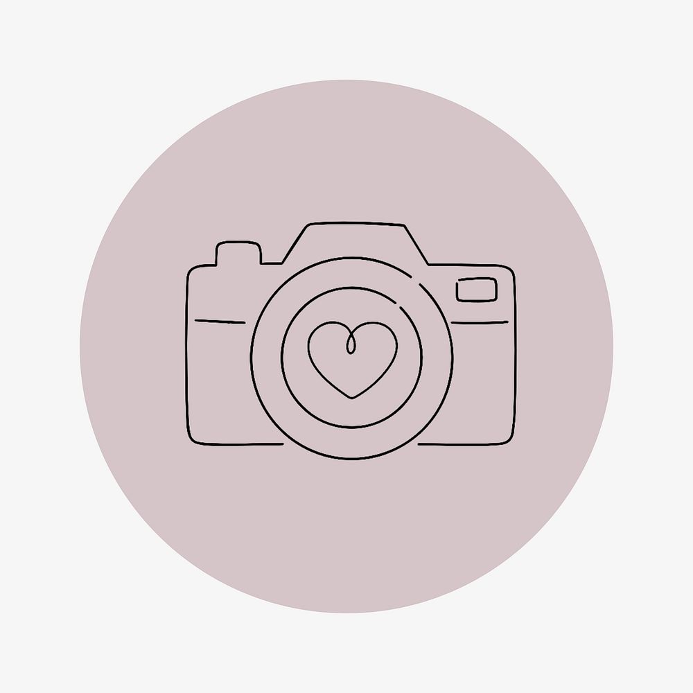 Camera pink Instagram story highlight cover, line art icon illustration