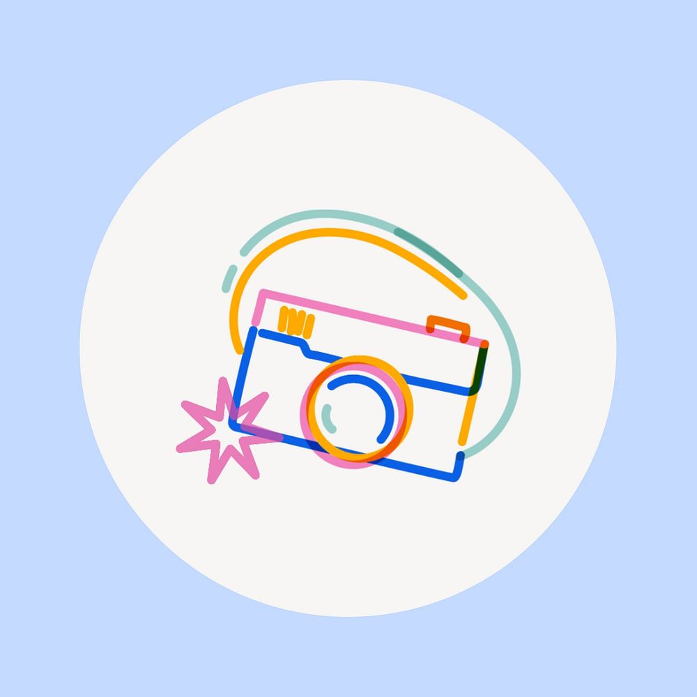 Camera colorful Instagram story highlight cover, line art icon illustration