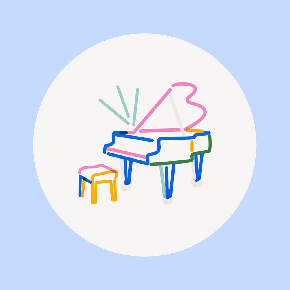 Piano colorful Instagram story highlight cover, line art icon illustration