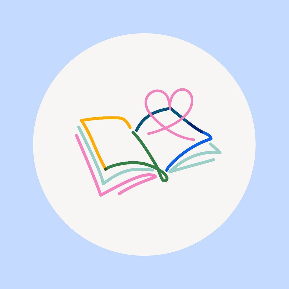 Reading colorful Instagram story highlight cover, line art icon illustration