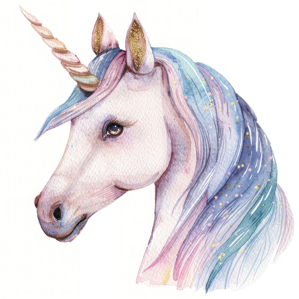Cute pastel unicorn illustrated drawing sketch.