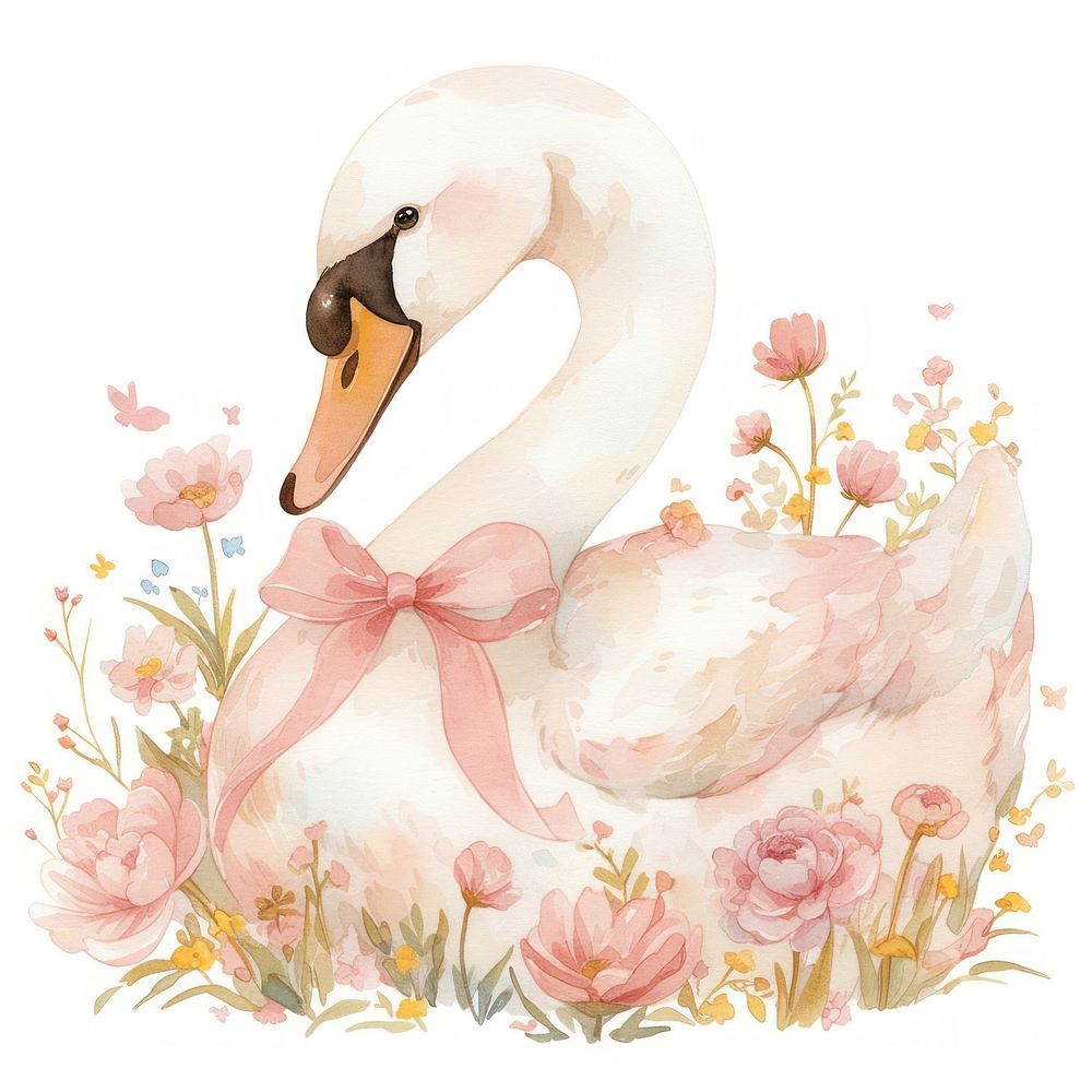 Coquette swan holding flowers dessert animal cream.