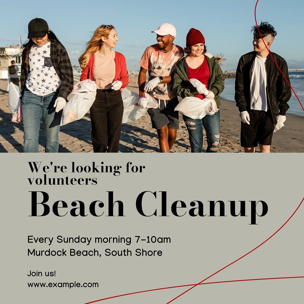 Beach cleanup  Instagram post template design