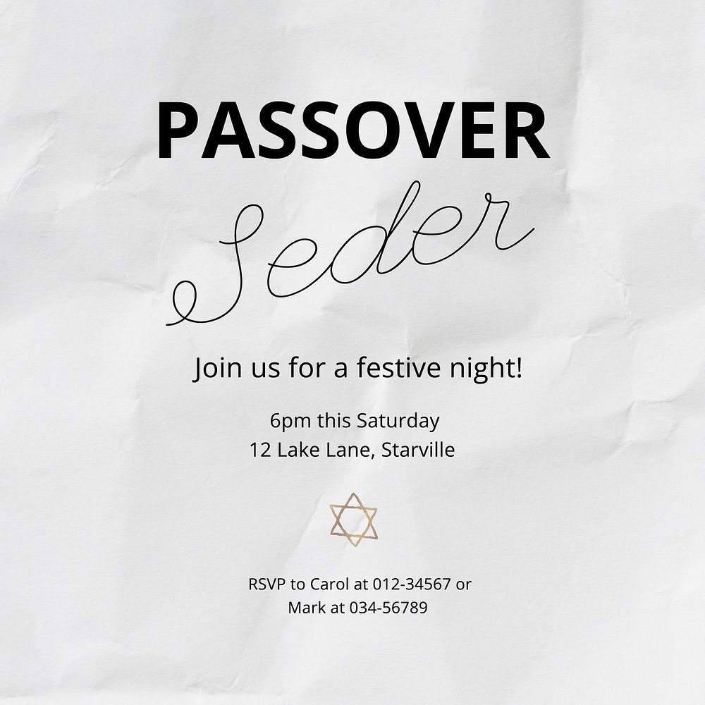 Passover seder Instagram post template