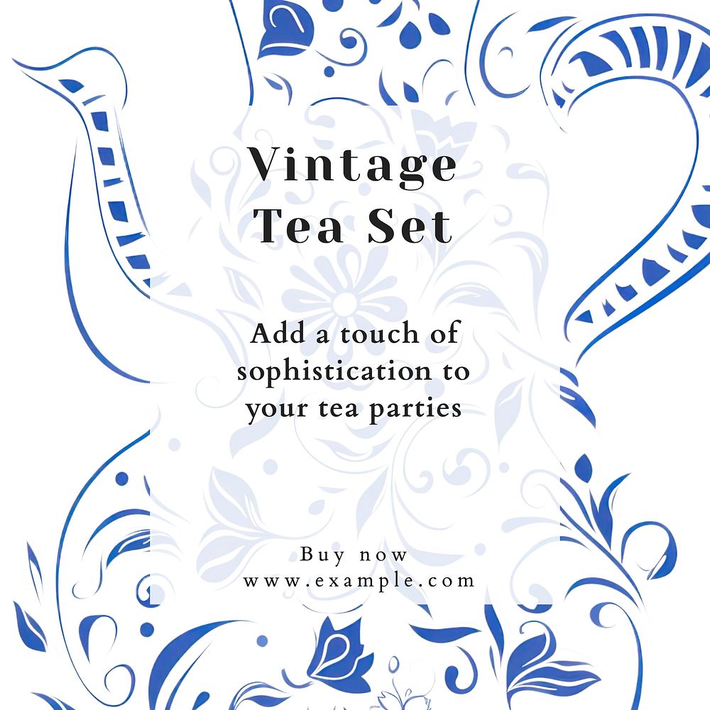 Vintage tea set Instagram post template