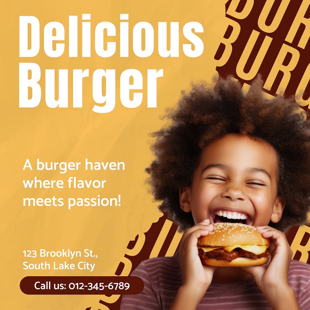 Delicious burger Instagram post template design
