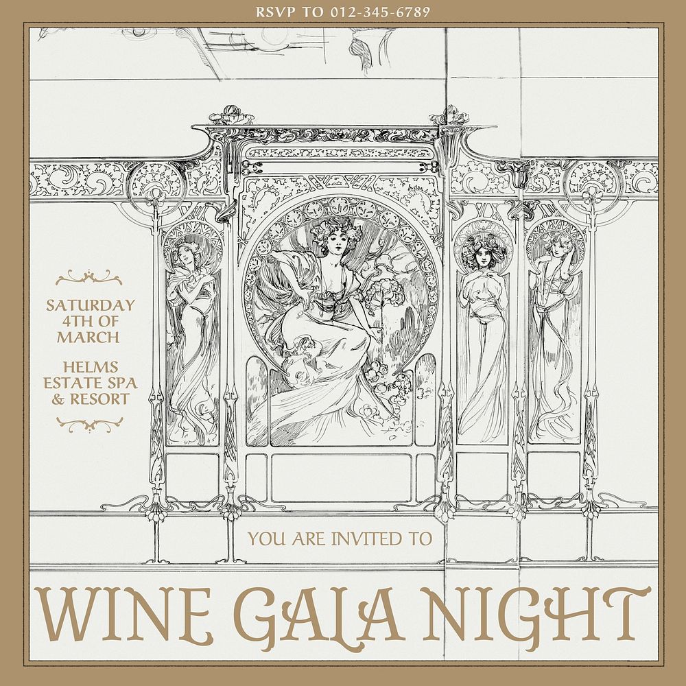 Wine gala night Instagram post template design