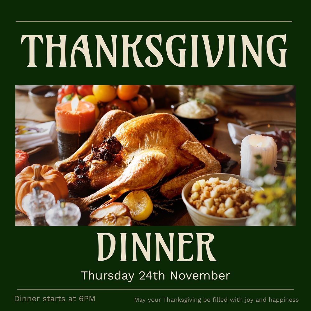 Thanksgiving dinner party Instagram post template design