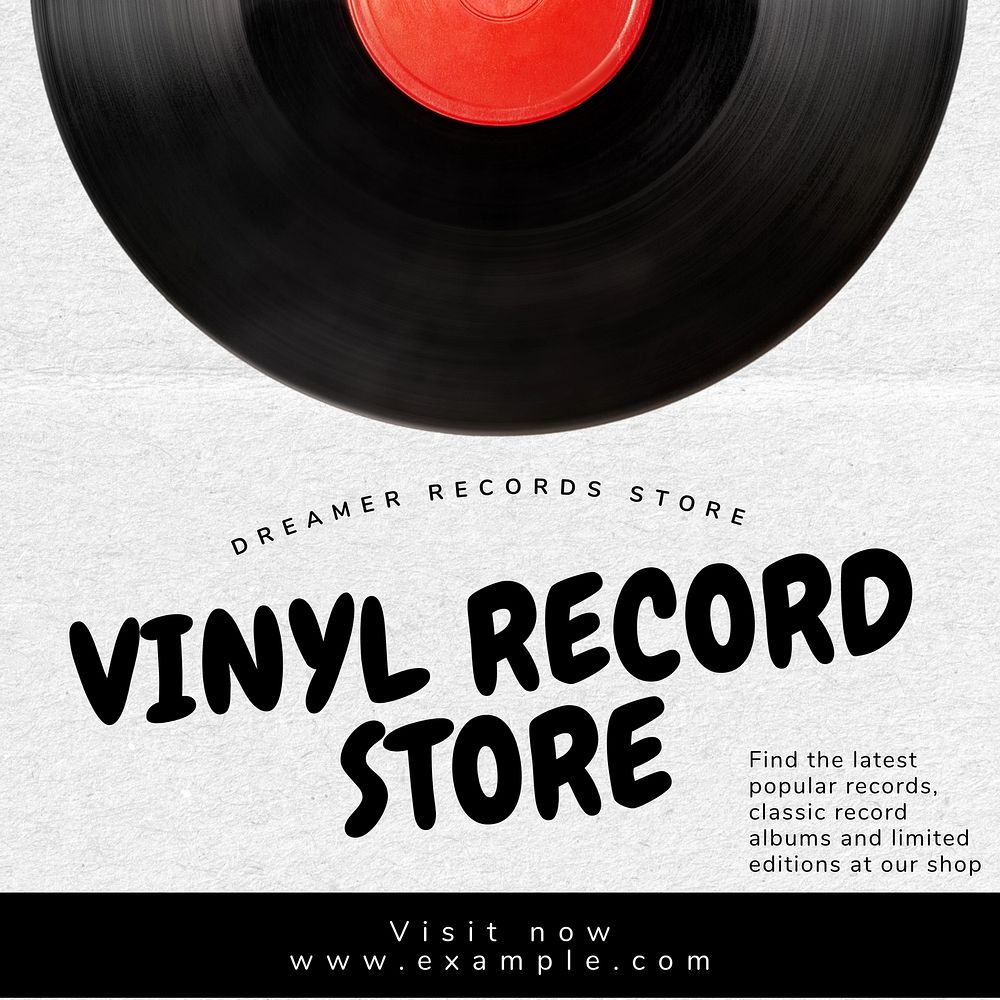 Vinyl record store Instagram post template design